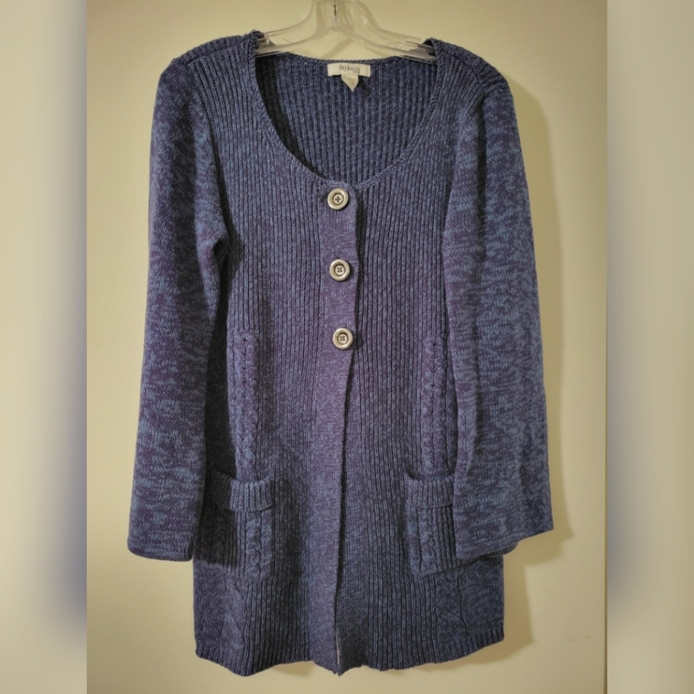 Style And Company Duster Sweater in Blue. Large petite